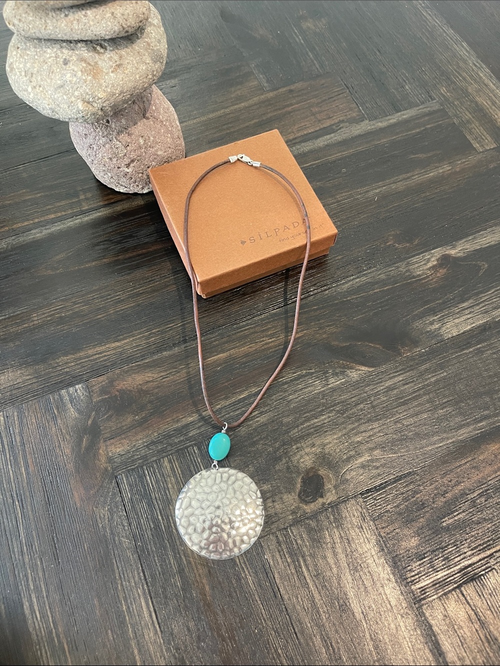 Silpada Turquoise Accent Pendant on Brown Leather Cord